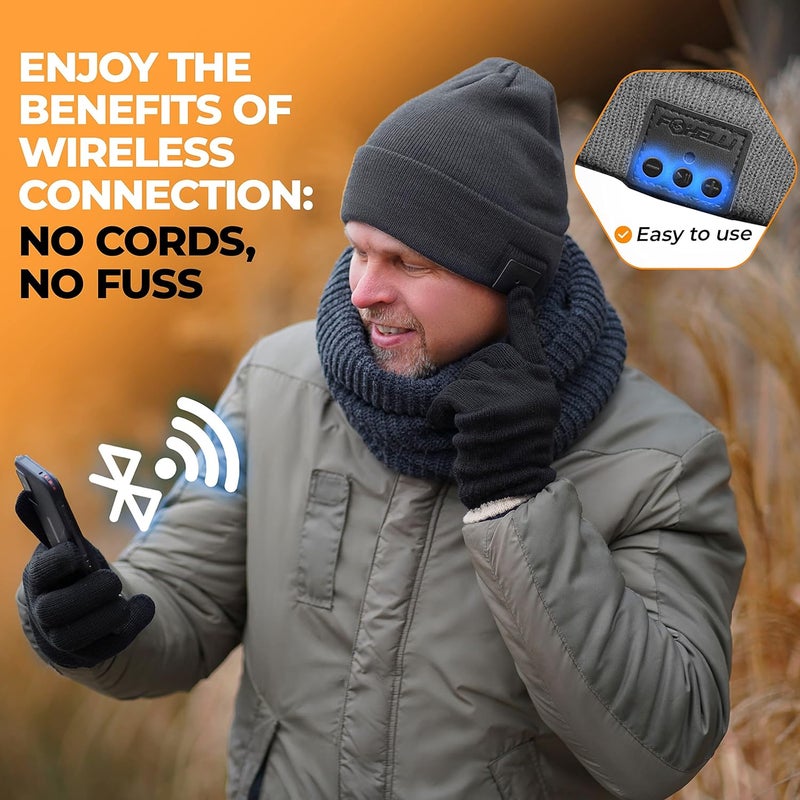 Foxelli Bluetooth Beanie Hat – 15-Hour Battery, Built-in Mic, Fully Washable, Perfect Tech Gift for Men & Women - Image 3